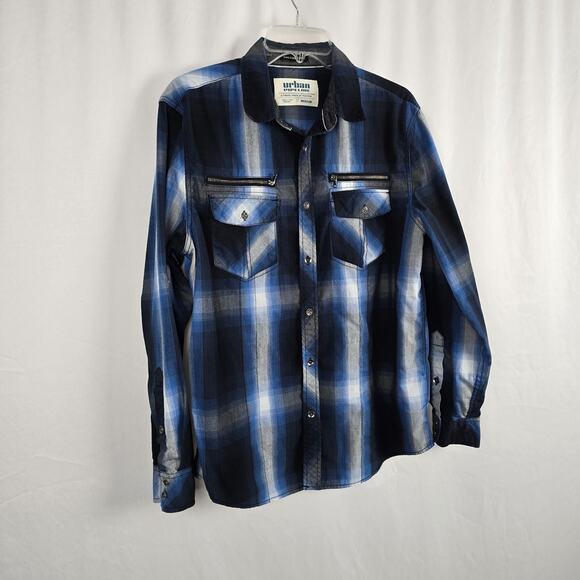 Urban Pipeline Button Down Flannel Shirt Men's M Blue White Easy-Care Fabric - Picture 15 of 16
